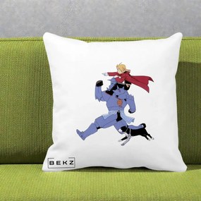 Perna Personalizata Fullmetal Alchemist Edward si Alphonse, 40x40 cm, Alba Mata, Husa Detasabila, Perna Inclusa, BEKZ®