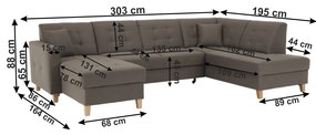 Colţar, material textil gri maroniu TAUPE, model stânga, BRIDGET