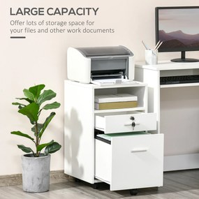 Dulap de birou cu Sertare, Dulap cu sertare pentru Birou Dulap pentru Documente si pentru Imprimanta, 2 Chei, Alb Vinsetto | Aosom RO