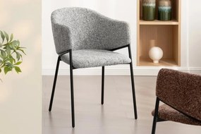 Set de 2 scaune aspect retro, Metal Negru, Chenille Gri, NOBLESSE A-47577 VC