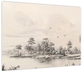 Tablou pe sticlă - Vintage peisaj desen peisaj (70x50 cm)