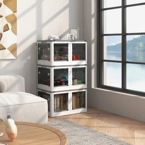 HOMCOM Cutii de depozitare pliabile și empilabile 69L din plastic cu capac și 4 roți, acces la 5 laturi, alb | Aosom Romania