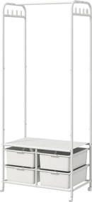 HOMCOM Suport Cuier cu Rafturi pentru Pantofi și 4 Coșuri, Cuier Intrare din Oțel și Plastic, 8 Agățători, 63x37x153 cm, Alb | Aosom Romania