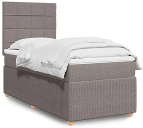 vidaXL Pat box spring cu saltea, gri taupe, 90x200 cm, textil