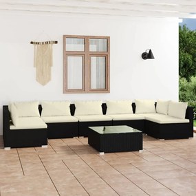 3101895 vidaXL Set mobilier de grădină cu perne, 8 piese, negru, poliratan