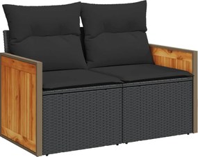 vidaXL Canapea de grădină cu perne, 2 locuri, negru, poliratan