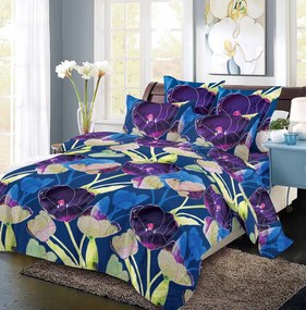 Lenjerie de pat din Finet cu 6 piese, Blue Tulips