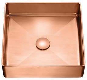 Lavoar baie inox Laveo Polla, 1 cuva patrata si ventil click-clack, auriu rose