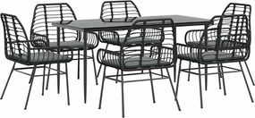 vidaXL Set de sufragerie de grădină 7 piese neagră sticlă polirattan