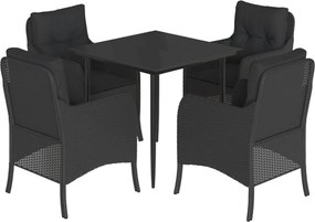 vidaXL Set mobilier de grădină cu perne, 5 piese, negru, poliratan