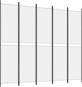 vidaXL Paravan de cameră cu 5 panouri, alb, 250x220 cm, textil