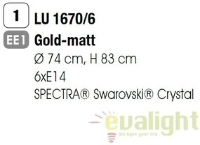 Candelabru 6 brate stil clasic cu cristale Swarovski Giada auriu mat