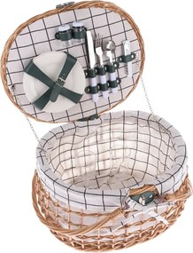 Coș de picnic din răchită pentru 2 persoane, 42 x 34 x 25 cm, 2,75 kg