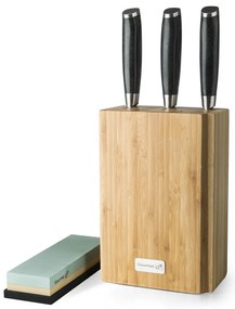 Set de cuțite G21 Gourmet Damascus în bloc de bambus 3 bucăți + piatră de ascuțit