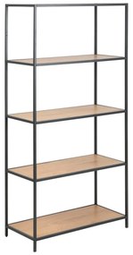 Bibliotecă neagră/în culoare naturală cu aspect de lemn de stejar 77x150 cm Seaford – Actona