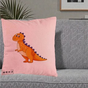 Perna Decorativa T-Rex Portocaliu, 40x40 cm, Roz, Husa Detasabila, Perna Inclusa, BEKZ®