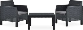 vidaXL Set mobilier de grădină cu perne, 3 piese, antracit, PP ratan