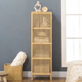 HOMCOM Mobilier de depozitare din bambus cu rafturi și ușă cu design cu lamele pentru baie, dormitor, salon 40 x 30 x 140 cm | Aosom Romania