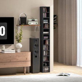 HOMCOM Dulap Suport Cd Da Perete Con 12 Polițe In Lemn 21x20x175cm Negru | Aosom Romania