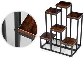 Suport pentru flori Loft - 6 rafturi, oțel negru și decor din lemn