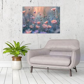 Tablou pe sticlă - Flori în culori pastelate (70x50 cm)