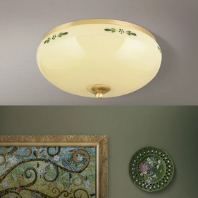 Plafoniera clasica Landhaus 35cm alama satin/ sticla champagne decor verde