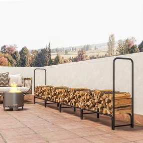 Outsunny Suport pentru Lemne 1 m³, Reglabil, cu Husă Impermeabilă din PE, Metal, 360 x 36 x 99 cm, Negru și Verde Închis | Aosom Romania