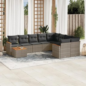 3226319 vidaXL Set mobilier de grădină cu perne, 10 piese, gri, poliratan