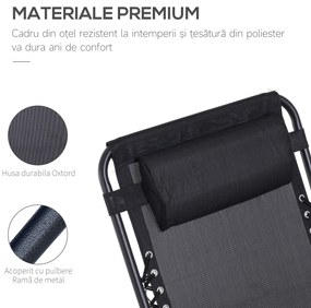Outsunny Set Mobilier de Gradina 2 Scaune Rabatabil si Masuta Reglabila Pliabila,Tesatura de Textilen, Negru
