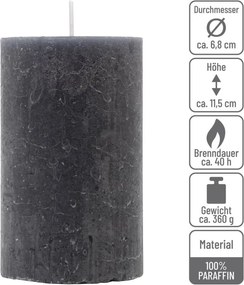 Set de lumânări rustice, 11,5 cm, Ø 6,8 cm, antracit, 12 buc