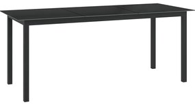 vidaXL Masă de grădină, negru, 190x90x74 cm, aluminiu și sticlă