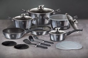 RESIGILAT - Set oale si tigai marmorate cu capace, ustensile, antiaderente, 18 piese Berlinger Haus Carbon Pro BH 6887