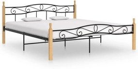 324917 vidaXL Cadru de pat, negru, 200x200 cm, metal și lemn masiv de stejar