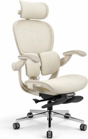 Scaun ergonomic MORATTI D5, Suport lombar dual 360°, Tetieră 4D, Șezut Zero-Pressure Frameless Mesh, Cotiere Flip-Back 4 poziții, Reclinare 135°, Suport picioare, Bej