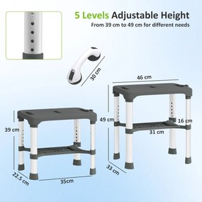 HOMCOM Scaun de Duș din Aluminiu cu Raft Integrat, Înălțime Reglabilă pe 5 Niveluri, Suport 150kg, Gri | Aosom Romania