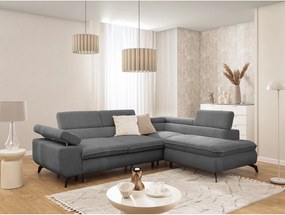 Colțar gri cu tapițerie din chenille (cu colț pe partea dreaptă/în formă de ”L”) Marbeya – Ropez