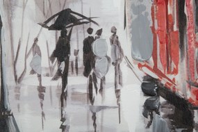 Tablou gri / rosu din lemn de brad si panza, 80 x 3 x 80 cm, Tram B Mauro Ferreti