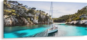 Tablou - Plajă cu barca cu pânze (120x50 cm)