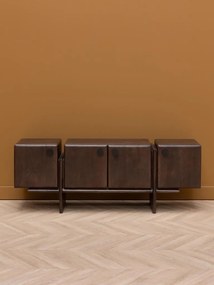 Comodă TV din lemn de mango și metal, cu 4 uși, maro antichizat, finisaj mat, 135×35×50 cm, „Mogadi"