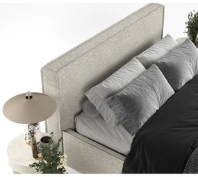 Pat matrimonial bej tapițat cu spațiu de depozitare cu somieră 160x200 cm Lounge L – Maison de Rêve