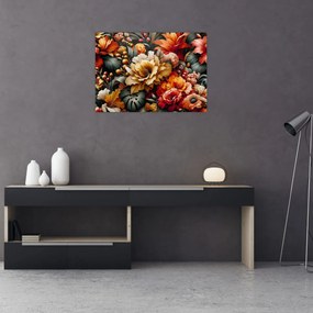 Tablou pe sticlă - Flori portocalii și roșii (70x50 cm)