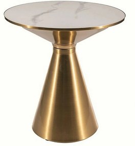 Masuta cafea ARIES, alb lucios/auriu, ceramica/metal, 50x53 cm