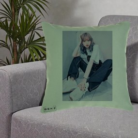 Perna Personalizata K-pop BLACKPINK Lisa, 40x40 cm, Verde, Husa Detasabila, Perna Inclusa, BEKZ®