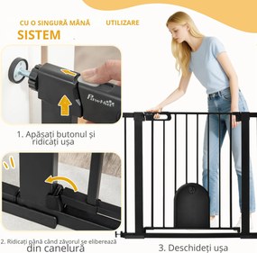 PawHut Barieră Reglabilă pentru Câini cu Ușă Mică, Montare prin Presiune și Închidere Automată, 75-103x76 cm, Negru | Aosom Romania