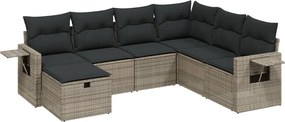 vidaXL Set canapele de grădină, 7 piese, cu perne, gri, poliratan