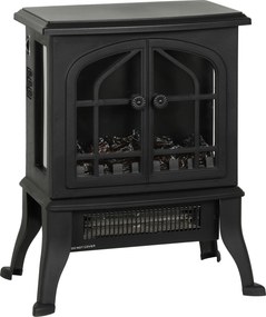HOMCOM Șemineu Electric de Podea, Flacără 3D, Termostat 10-35°C, Plastic, Sticlă, 39x24x48 cm, Negru | Aosom Romania