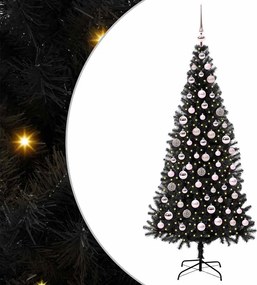 vidaXL Brad de Crăciun cu 300 LED cu suport Negru 180 cm PVC