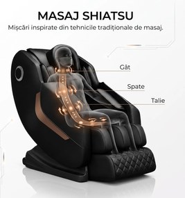 Fotoliu masaj GAIUS ULTRA PRO cu comanda vocala AI, Zero Gravity si incalzire lombara, Negru