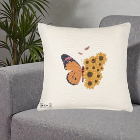 Perna Decorativa Fluture Floarea-Soarelui, 40x40 cm, Crem Reliefat, Husa Detasabila, Perna Inclusa, BEKZ®