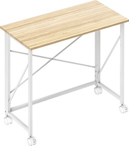 HOMCOM Masă pliabilă de 80 cm pe roți - Ton natural | Aosom Romania